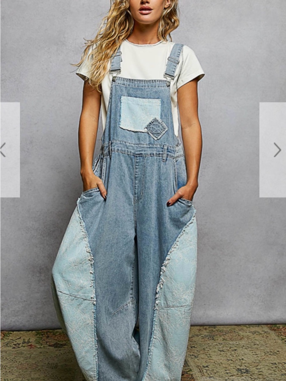POL Light Blue Patchwork Denim Overalls